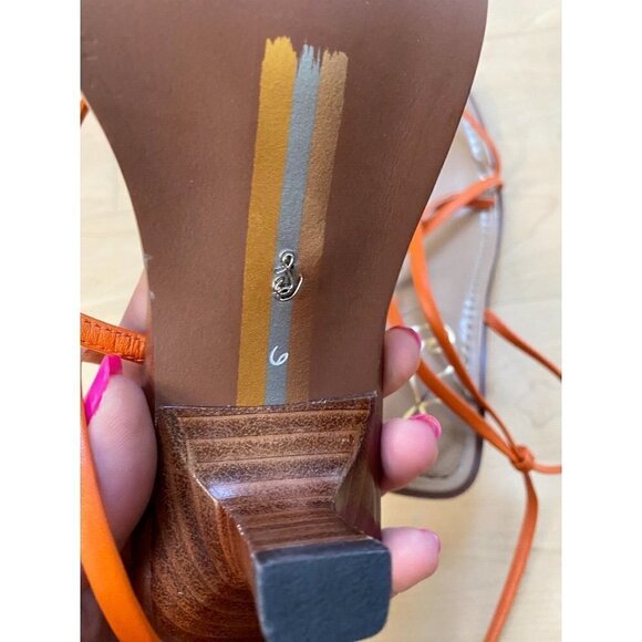 SAM Edelman BNWT "Dominique" ankle strap kitten heel women NEW orange - Picture 7 of 9